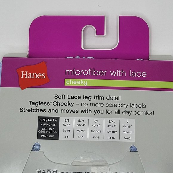 NWT Hanes Cheeky Women’s Microfiber Panties - W/Lace - 2 Pair - Size S/5 - Picture 6 of 12